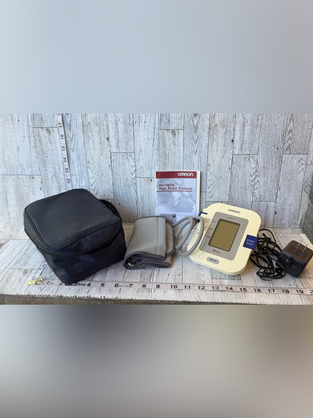 OMRON Cream and Gray Upper-Arm Blood Pressure Monitor with Blue Start Button